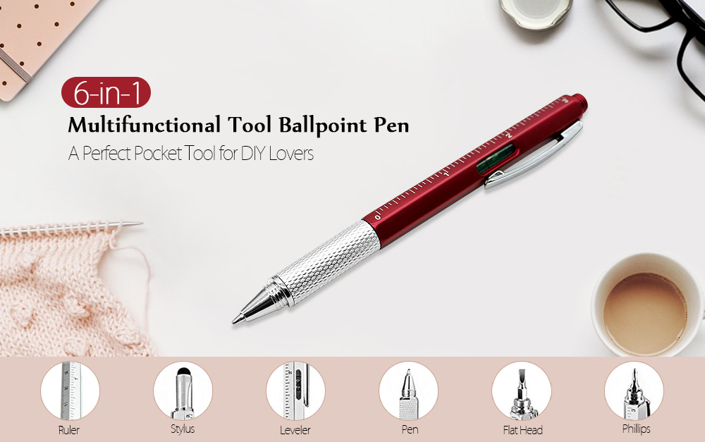 All-in-one Multifunction Small Tech Tool Ballpoint Pen 1PC - Silver