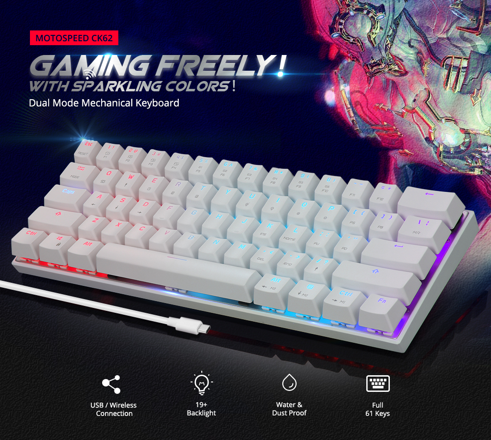 MOTOSPEED CK62 Wired Bluetooth Dual Mode Mechanical Keyboard with RGB Backlight