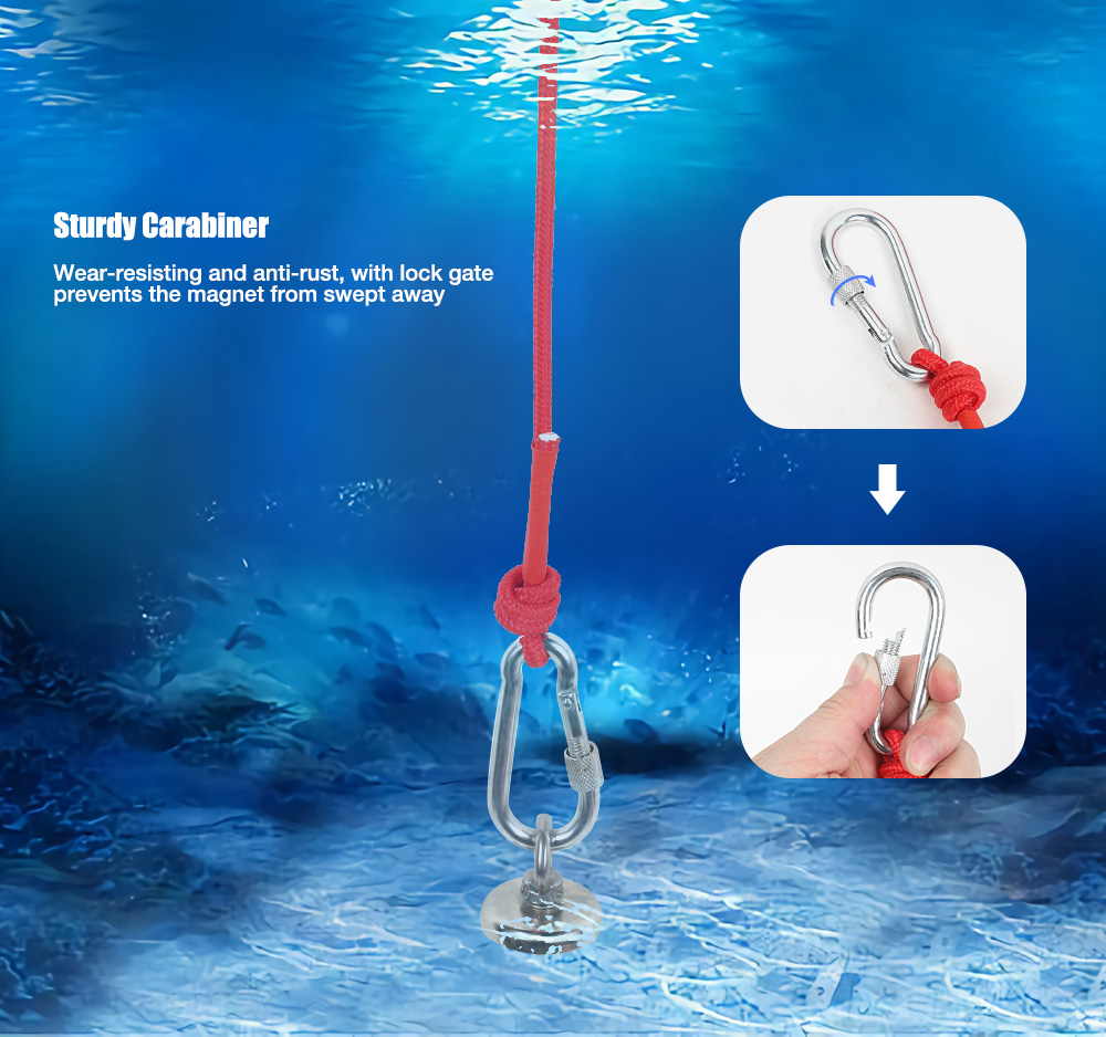 Multipurpose Magnet Fishing Rescue Safety Rope Rock Climbing Cord with Carabiner
