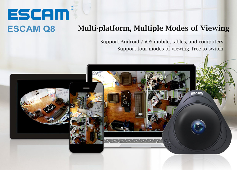 ESCAM Q8 360 Degree Panoramic WiFi IP Camera 960P Fisheye Lens