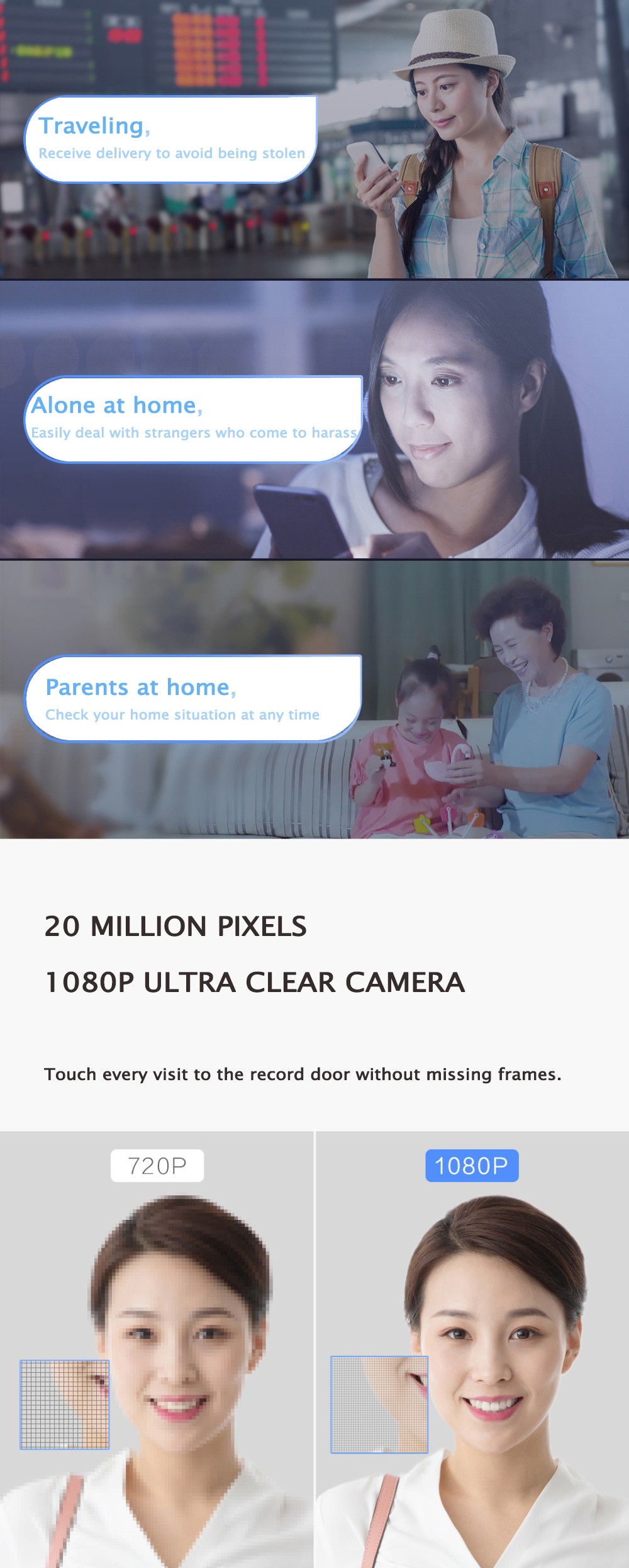 Xiaomo MDB11 AI Face Identifcation 1080P IR Night Vision WiFi Smart Video Doorbell - White KIT